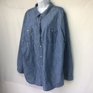 OLD NAVY Shirt Top Blue Button Front Lg Sleeve XXL
